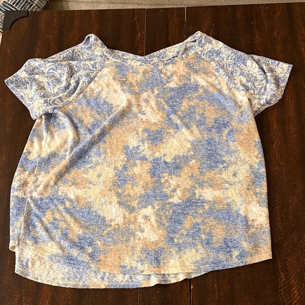 Cato Blue and Cream Short Sleeve Top